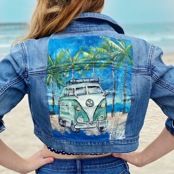 Art From The Heart Jackets & Blazers - VW bus hand painted denim cropped jacket